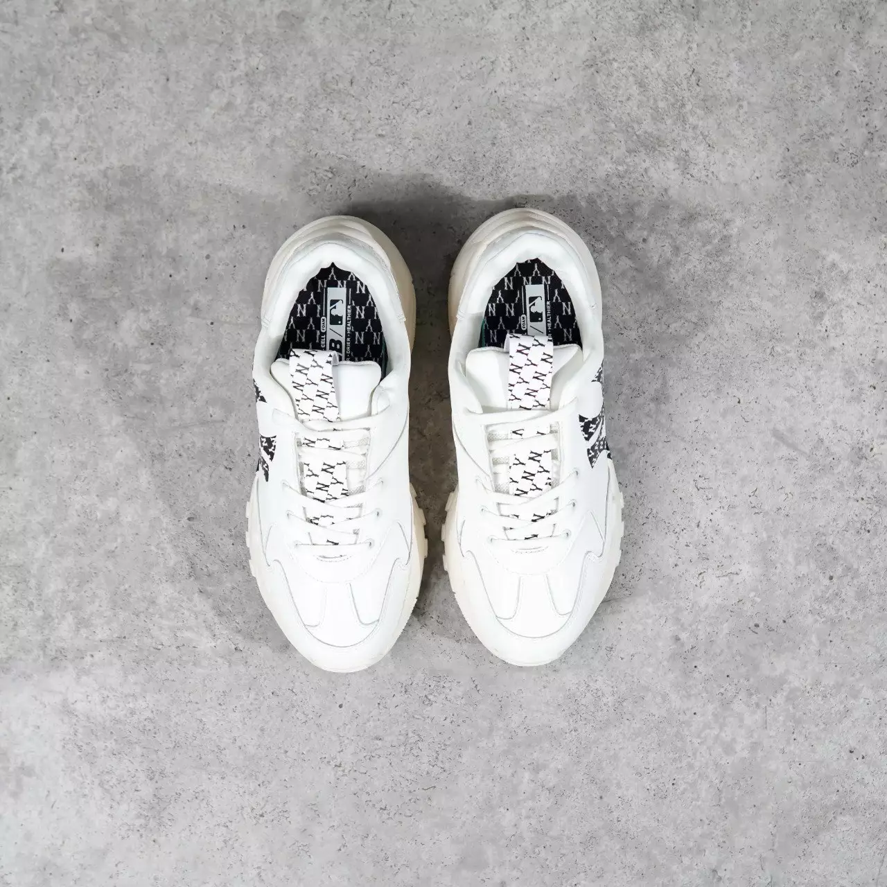 Sepatu MLB NY MONOGRAM BLACK IVORY WHITE RYTON SNEAKER 100% ORIGINAL