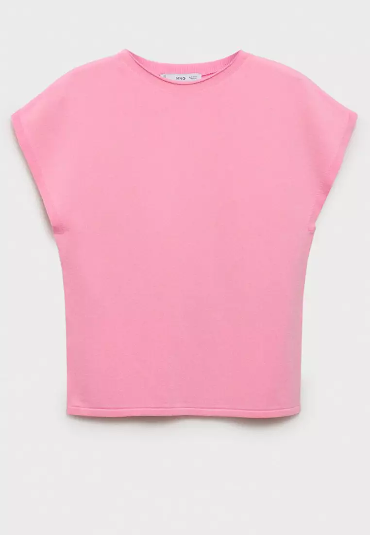 Short-Sleeved Fine-Knit Sweater