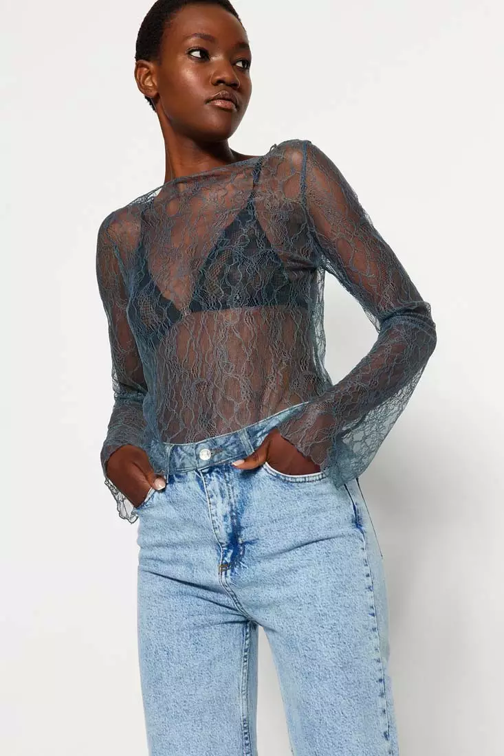 See thru sales lace blouse