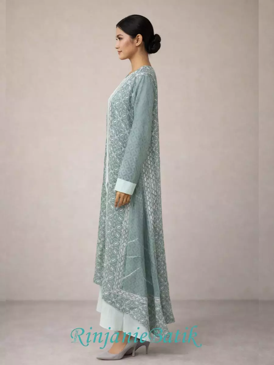 Rinjanie Batik - PDEU GT - Gamis Ramadhani Green Tea - Batik Cap - Dress Raya