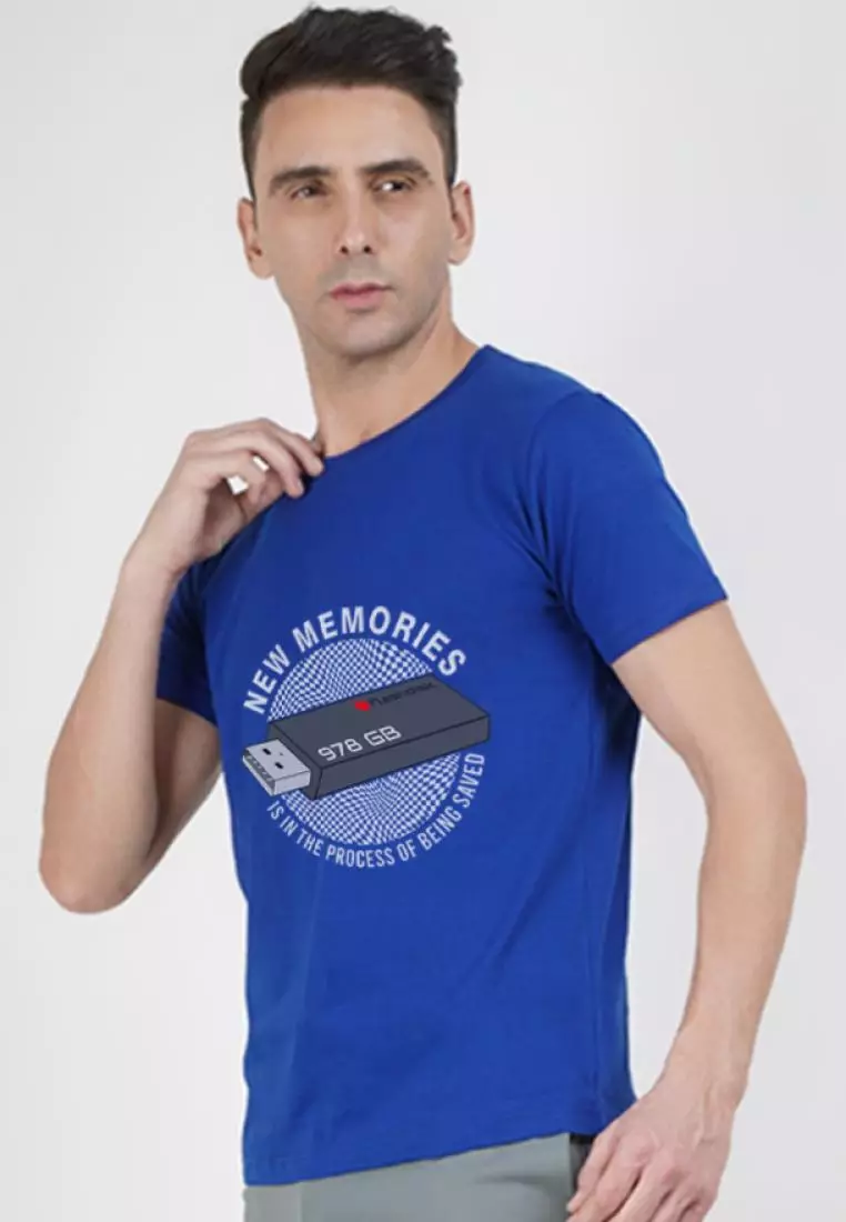 New Memories Graphic Royal Blue Cotton Short Sleeve Regular Fit T-Shirt