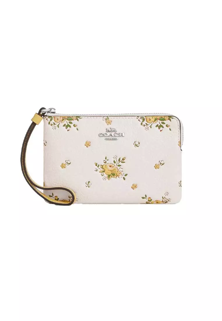 Buy Coach Corner Zip Wristlet With Floral Print Chalk Multi CAQ58