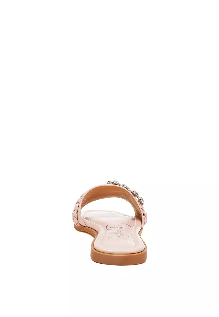 Sandal Datar Diamante dalam Warna Pink