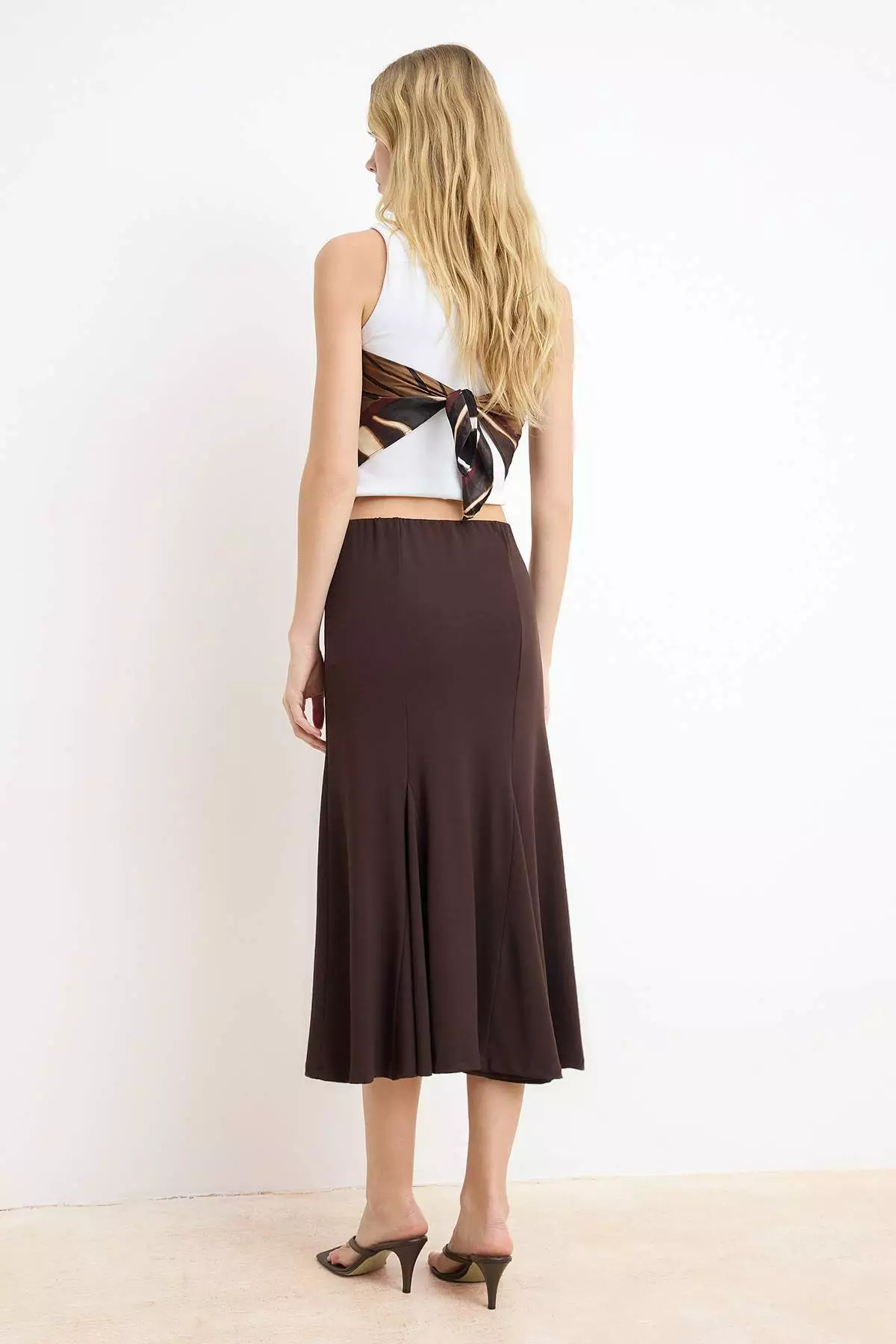 Brown Fish Regular Waist Midi Stretch Knitted Skirt Twoss26Et63