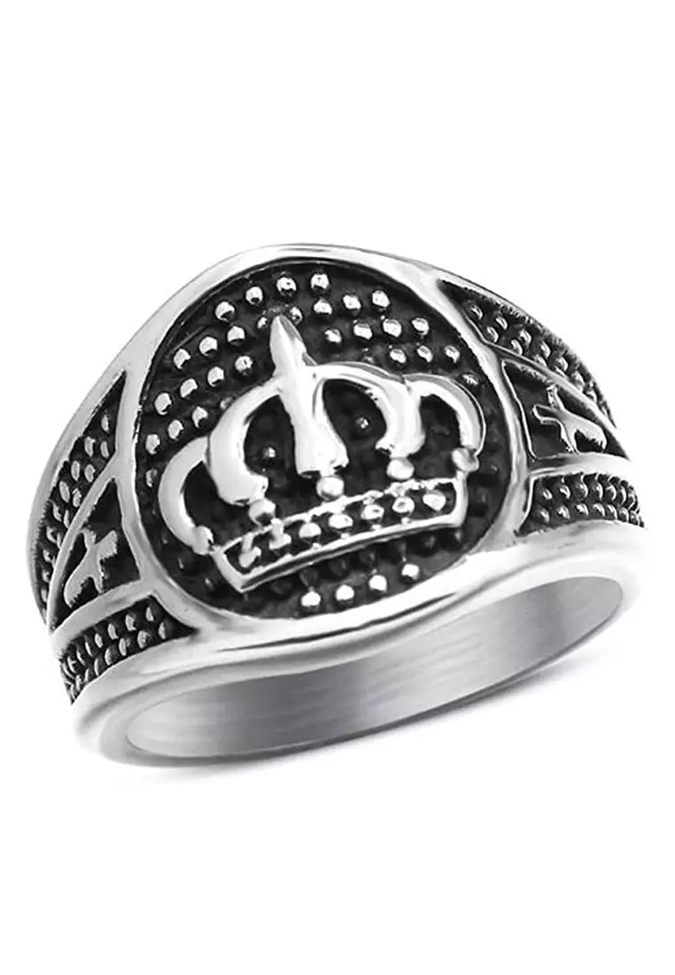 Crown Stainless Steel Ring Cincin Pria Silver