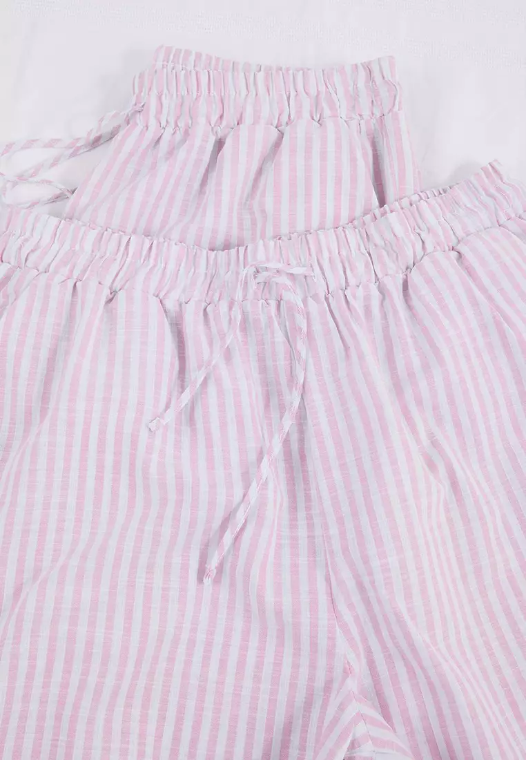 Pink Striped Shorts-Pants Package Woven Plus Size Pajama Bottoms Tbbss26Ia00009