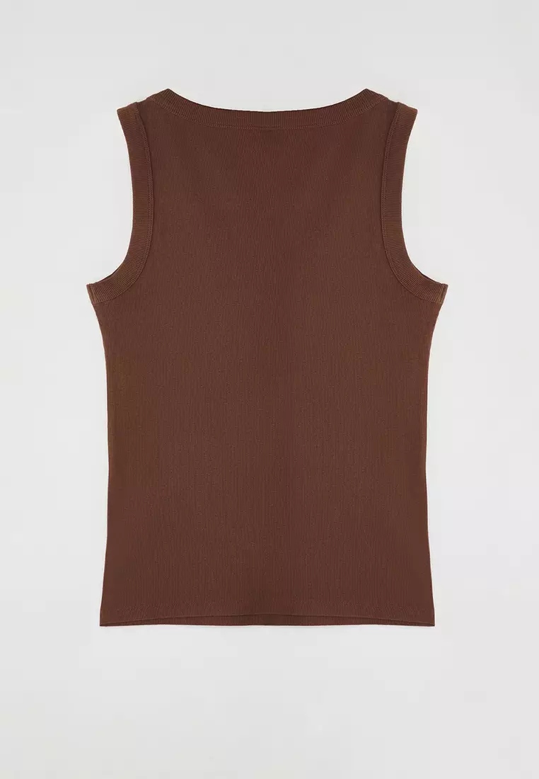 Brown Accessory Detail Ribbed Knitting Big Size Athlete TBBSS25CV00001