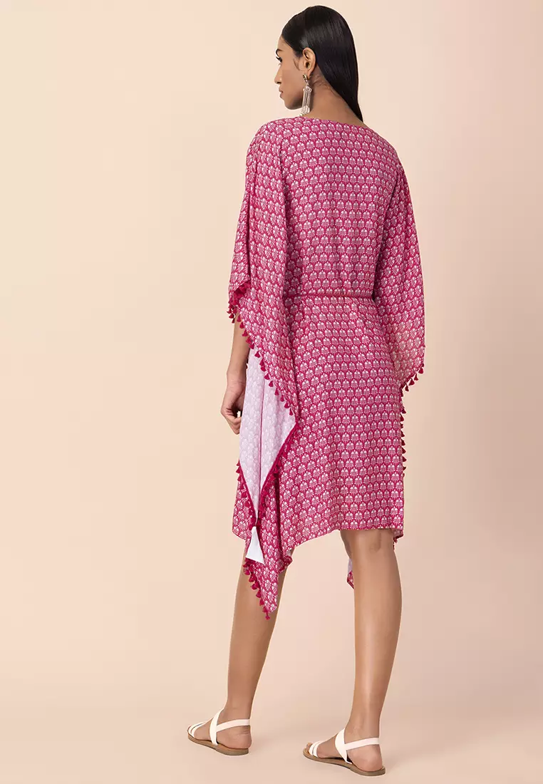 Pink Embroidered Belted Kaftan Kurta