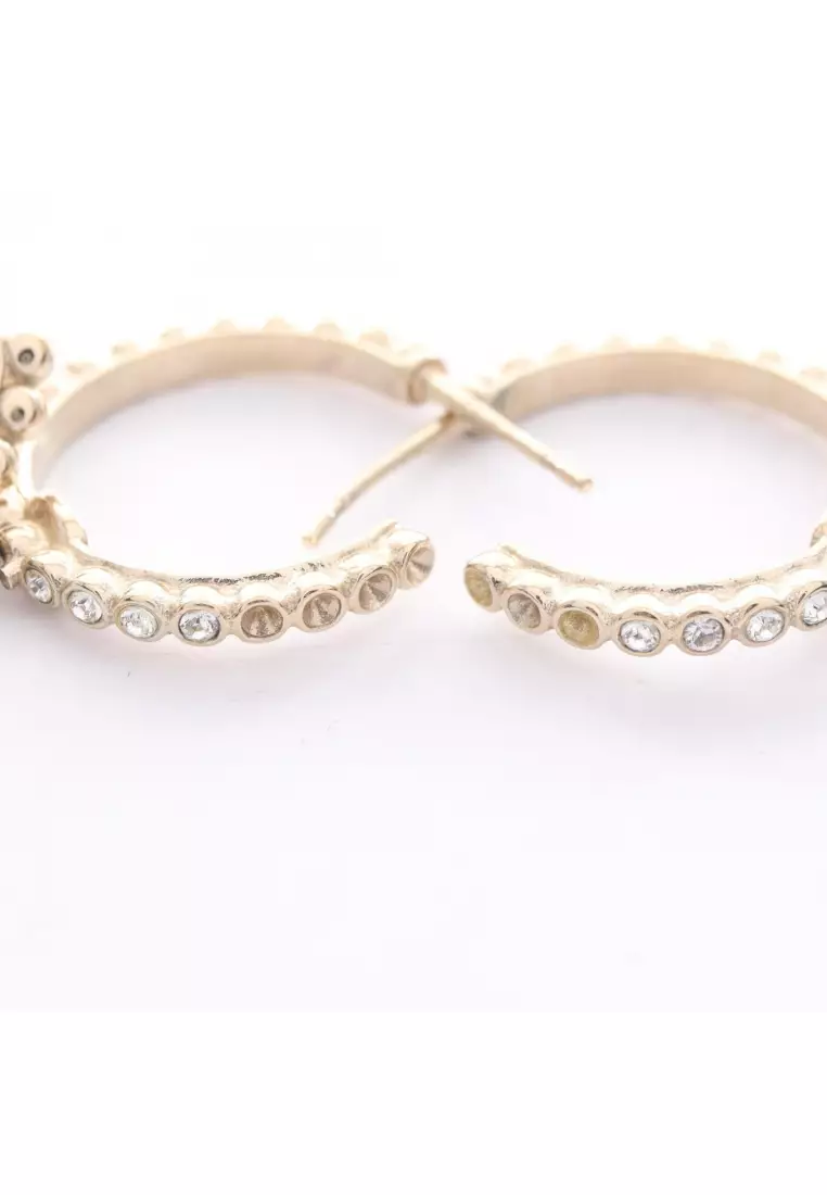 Pre-Loved Chanel coco mark earrings perfume bottle motif GP Rhinestone gold clear black A21K