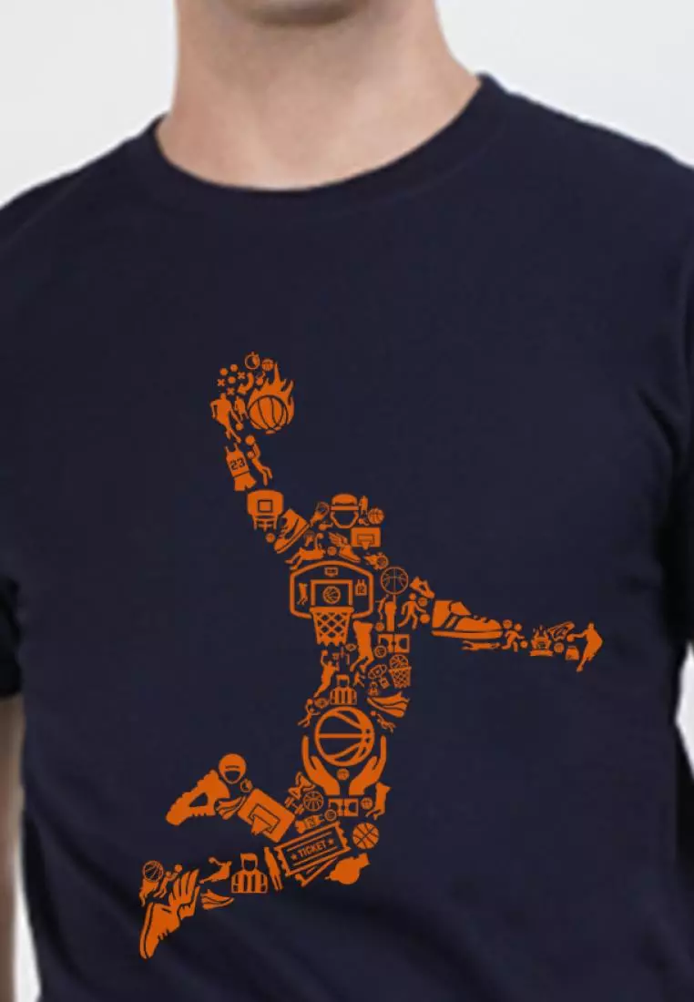 Basketball Men Graphic Blue Comfort Short Sleeve Cotton Running T-Shirt