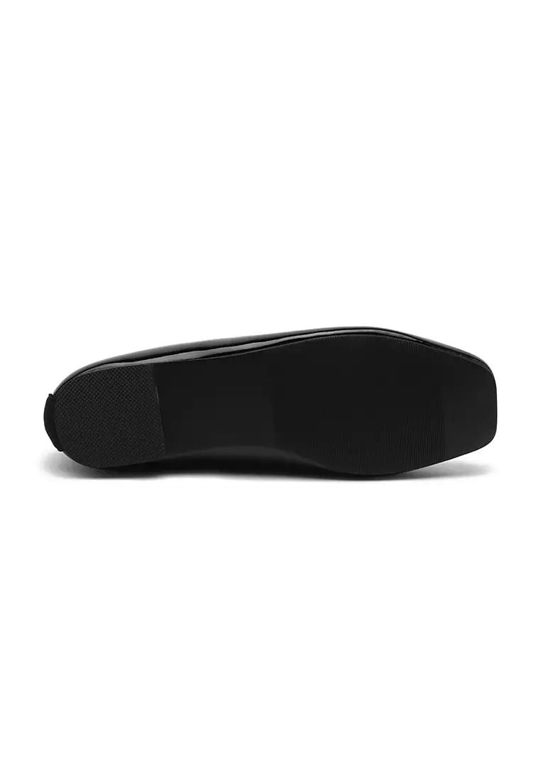 Erino Enamel Ribbon Maryjane Flats (1cm) - Black