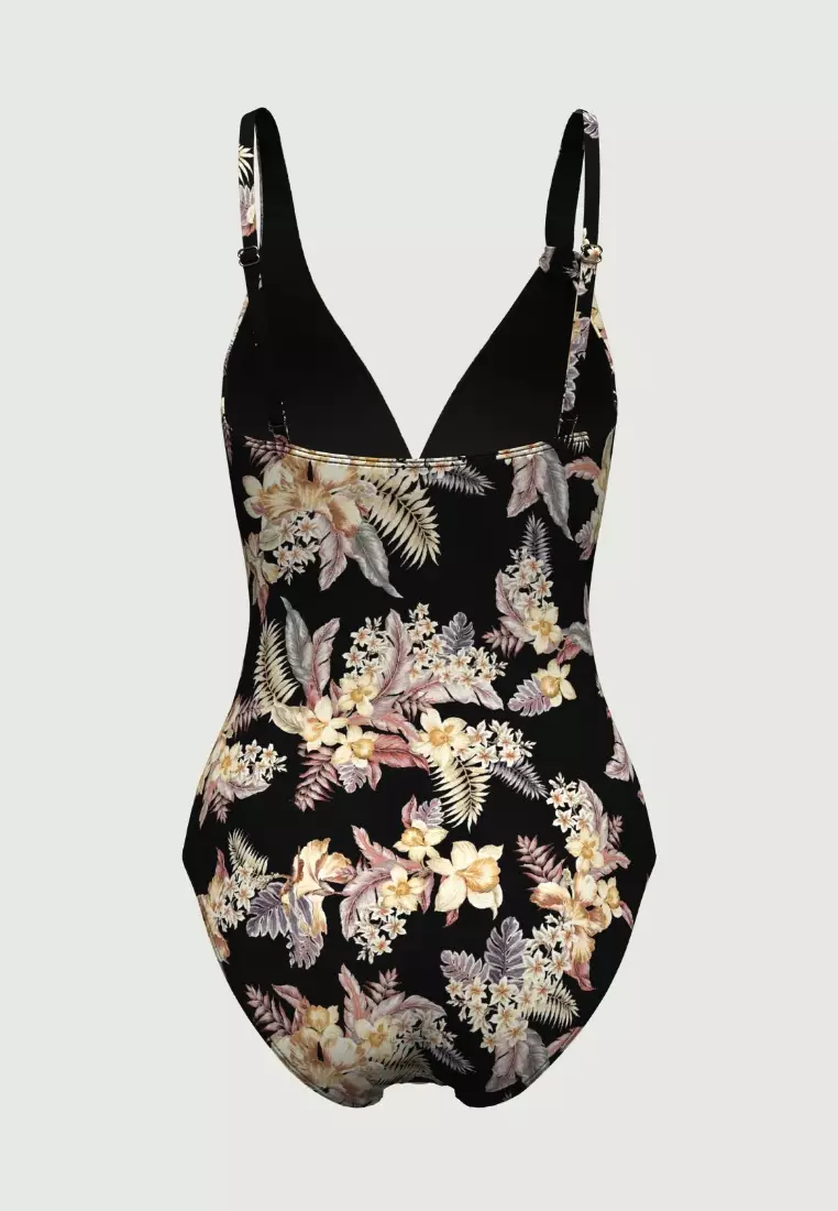 Desert Tropics黑色V領連體泳衣