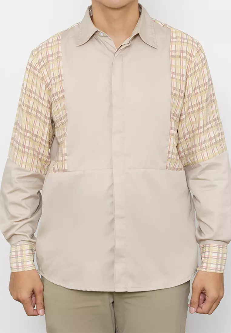 Jenna and Kaia - Lucien Top Taupe - Kemeja Pria