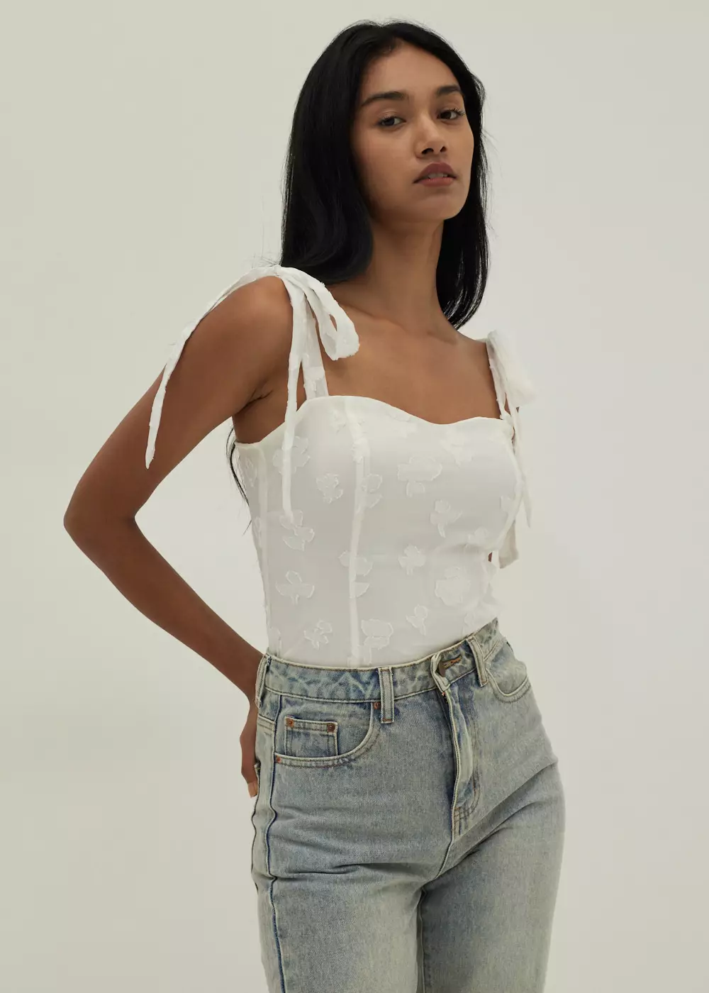Jual Love, Bonito Hallie Jacquard Tie Shoulder Bustier Top Original 2023 |  ZALORA Indonesia ®