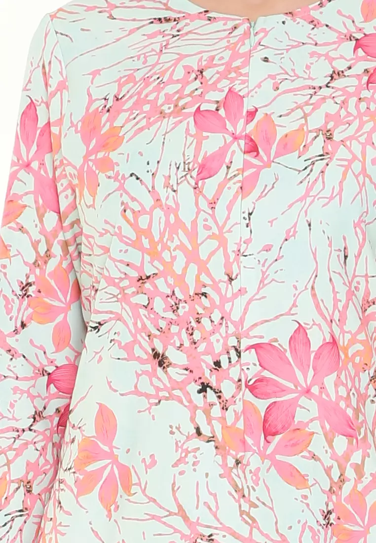 Ivy Kurung Modern layers Printed in Mint Green