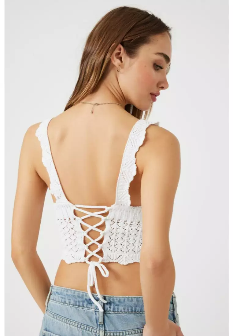 Buy FOREVER 21 Crochet Lace-Up Crop Top 2024 Online