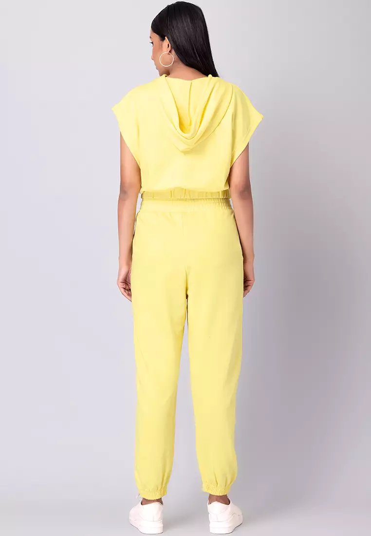 Yellow Crop Hoodie and Joggers Set