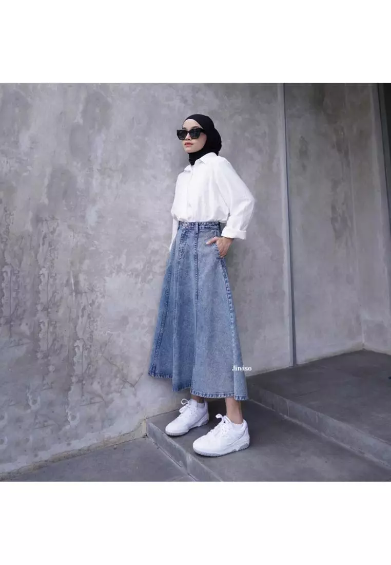 Highwaist Rok A-Line Jeans Panjang 904 SEVENTY