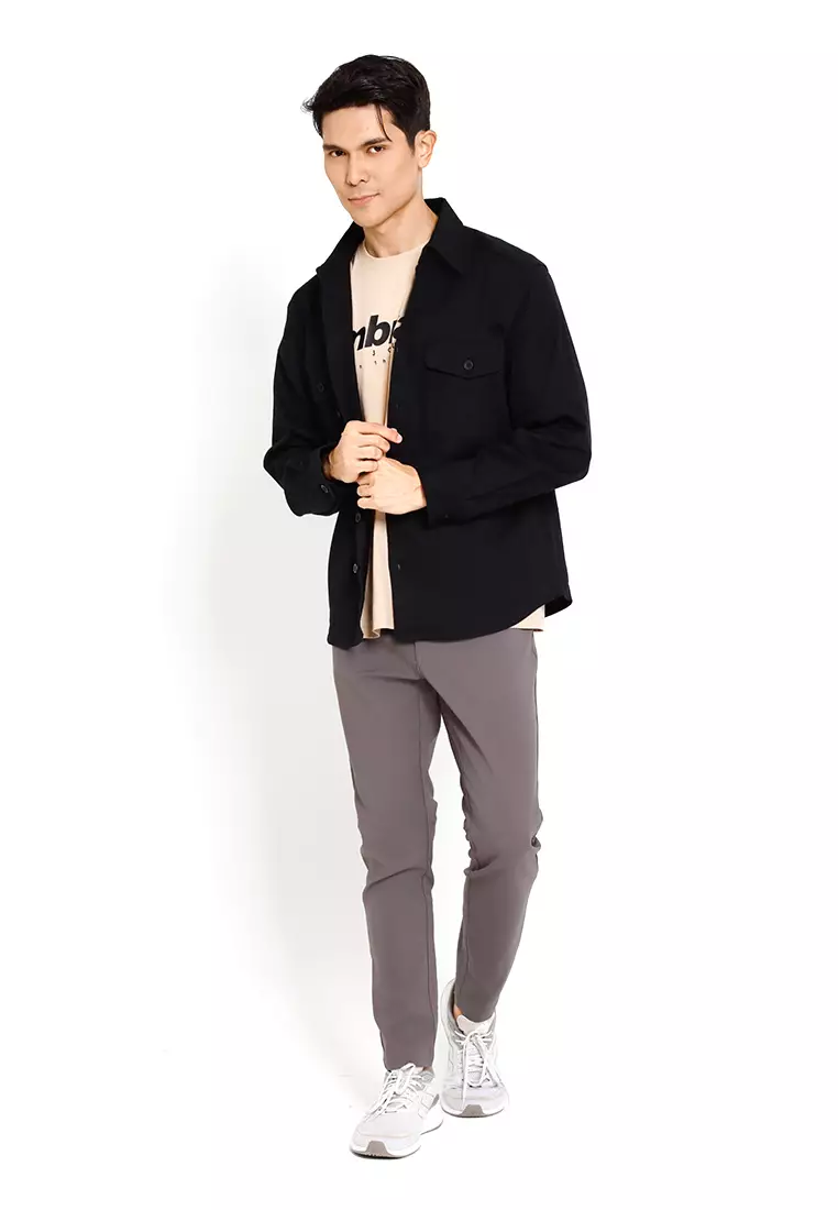 Forest 100% Cotton Twill Long Sleeve Outer Wear Shirts  Men Shirts - 30403-01Black
