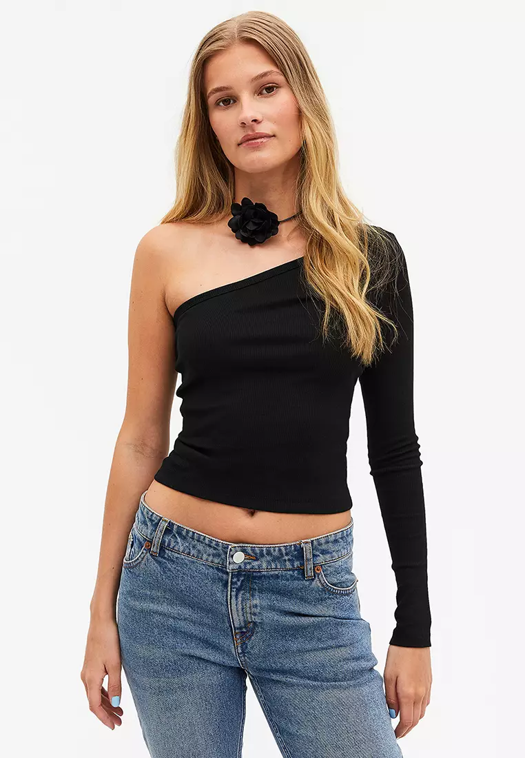 Black one shoulder long sleeve top new arrivals