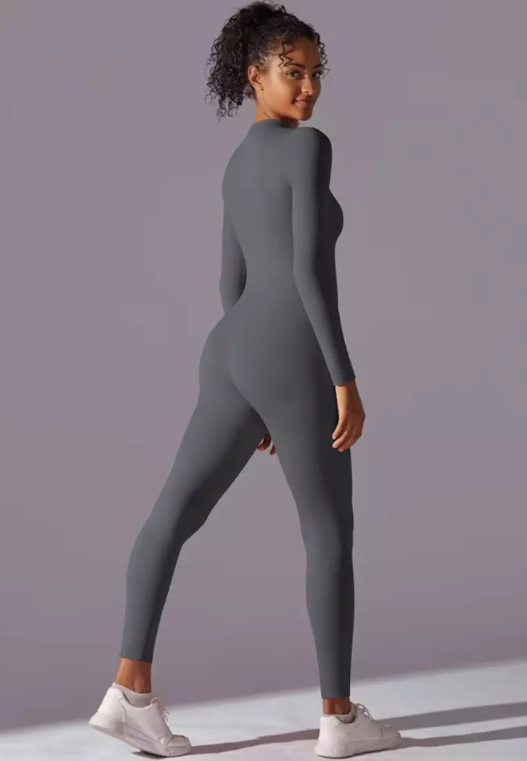 SculptaSuit Women’s Full-Length Sporty Jumpsuit – Stretchy Nylon Spandex Activewear No Bra Padding Yoga & Gym Bodysuit