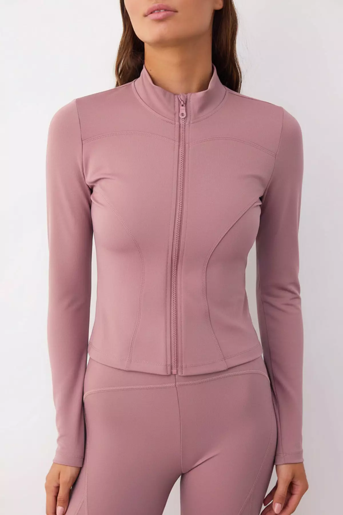 Rose Dried Fleece Fitted Zippered High-Neck Knitted Sports Jacket/Sweatshirt Twoaw23Bz592