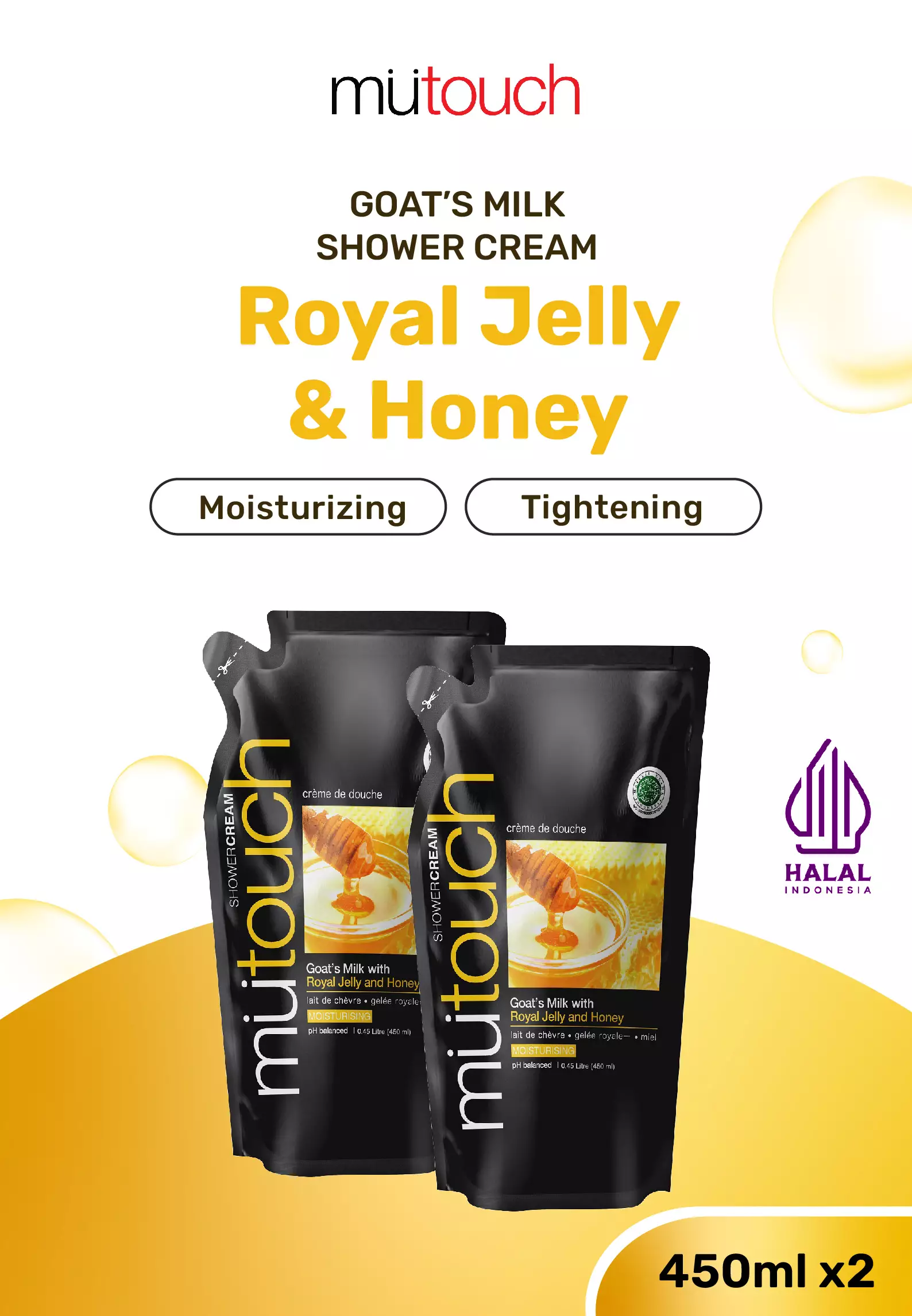 Mutouch Shower Cream ROYAL JELLY & HONEY 450ml - Twin pack (2pcs)