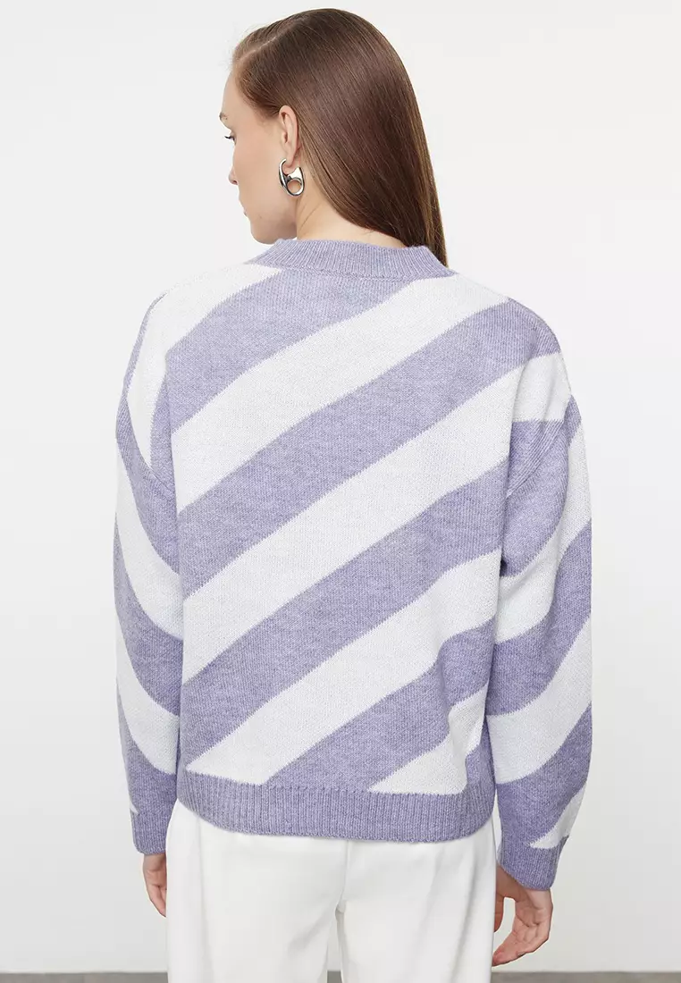Lilac Striped Knitted Sweater TCTAW25AK00059