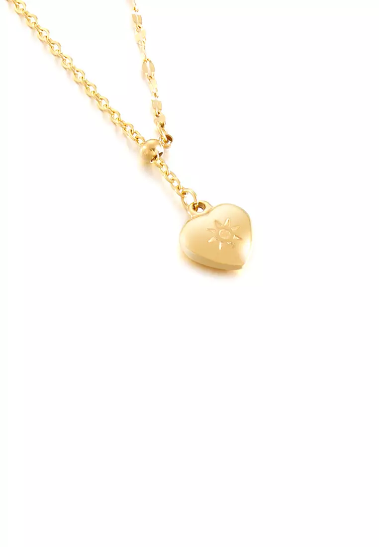 Fashion and Simple Plated Gold Sun Pattern Heart-shaped 316L Stainless Steel Pendant with Necklace