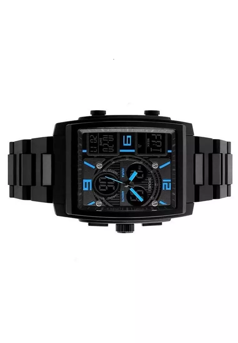 Jam Tangan Casual Analog Digital Sporty Pria Waterproof Strap Tali Material ABS PU JH55 ORIGINAL