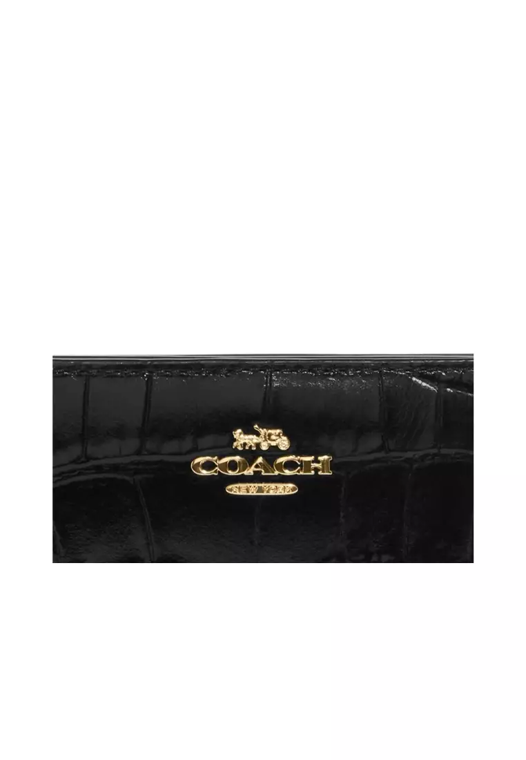 Coach Snap Wallet With Crocodile-Embossed leather In Black C6092