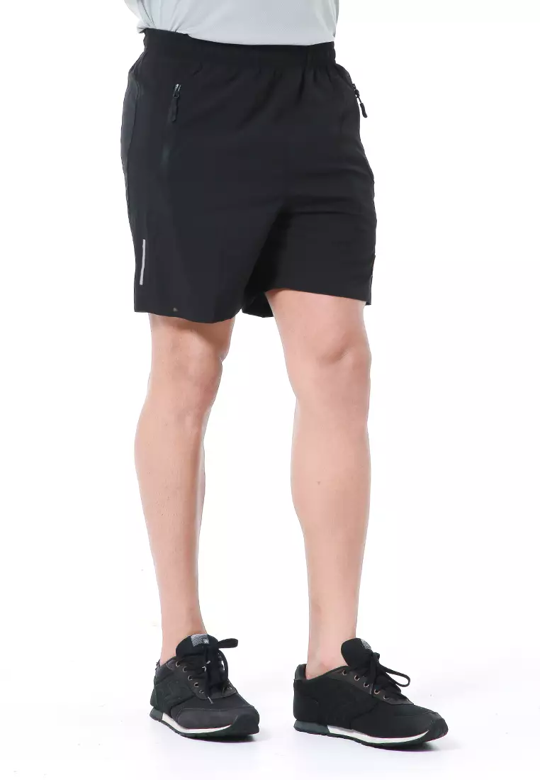 Halburt Celana Pendek Olahraga Pria Motif List Bawah Short Pants Simple Material Parasut ORIGINAL - Black