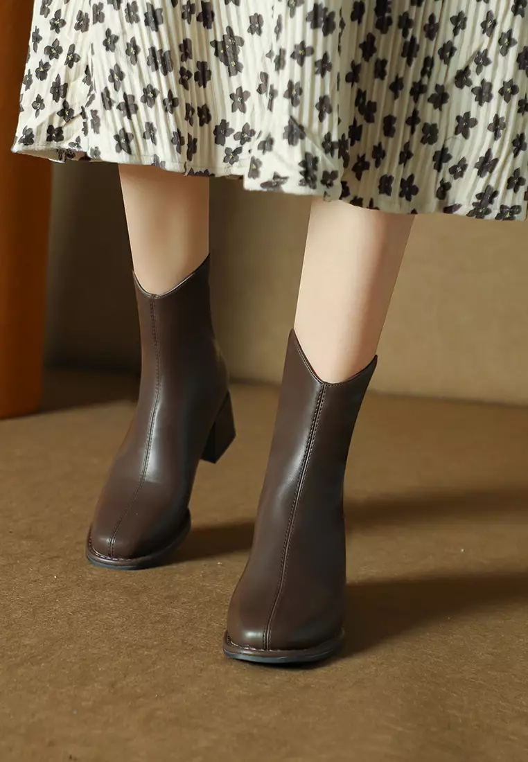 Brown synthetic low ankle boots clearance