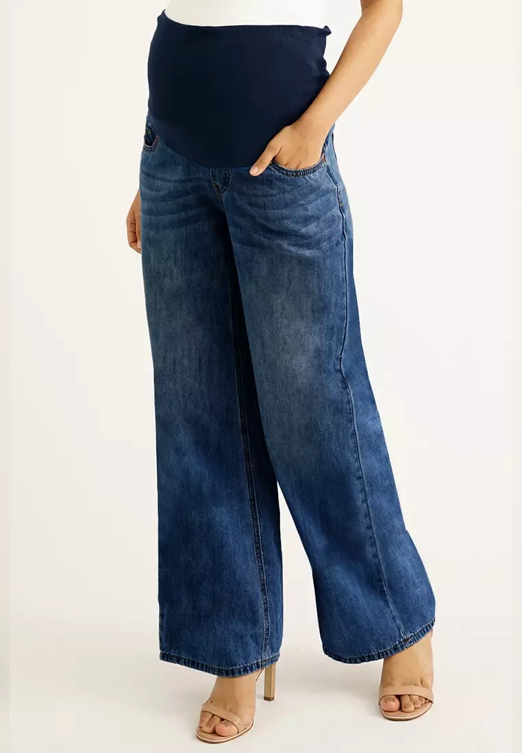 Blue Maternity Full Panel Wide Leg Jeans