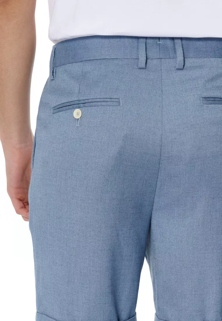 天藍色寬鬆版西裝短褲(可機洗)