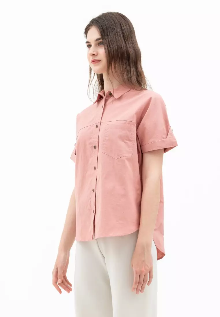 Urban Exchange Alisha Shirt Dusty Pink - Atasan Kemeja Basic Lengan Pendek Warna Dusty Pink