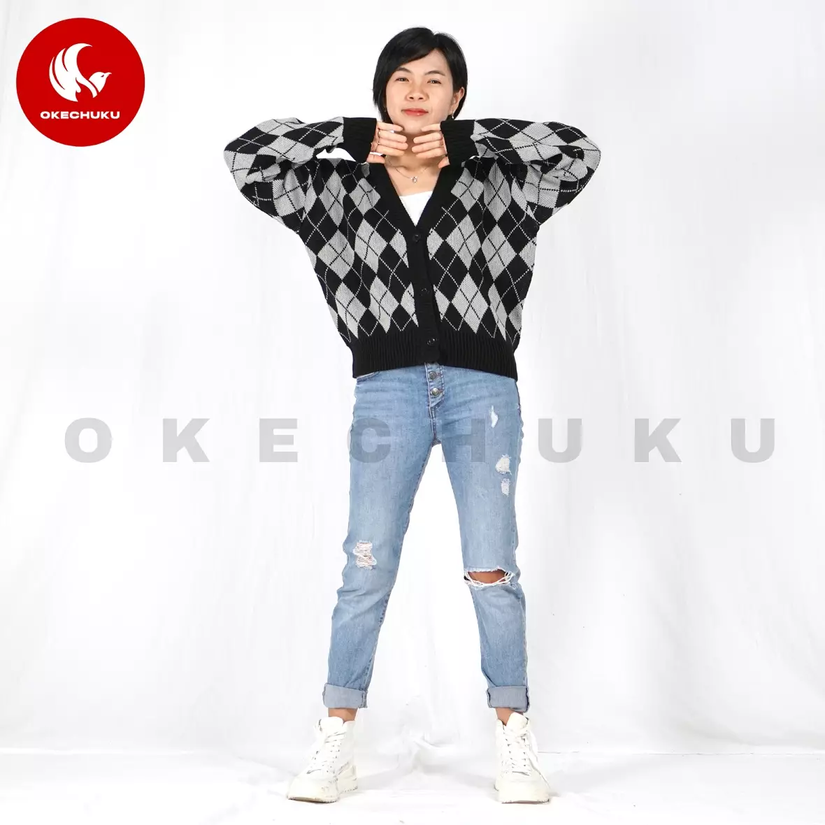  Knit Cardigan WINDY Kardigan Rajut Wanita Gaya Korea - HITAM