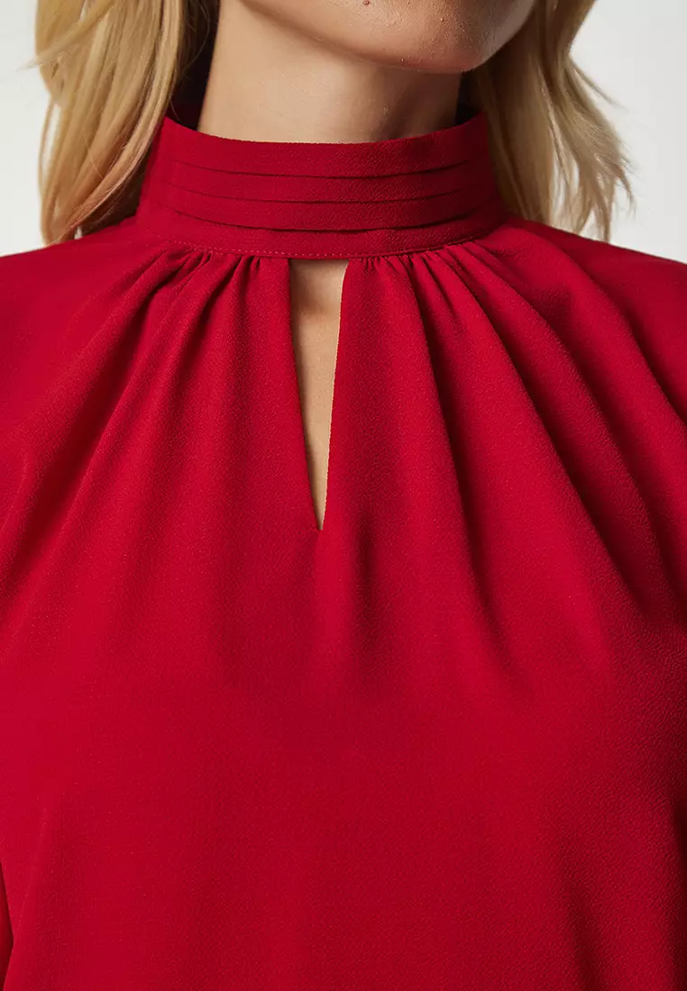 Buy Happiness İstanbul Solid Ruched High Neck Top In Red