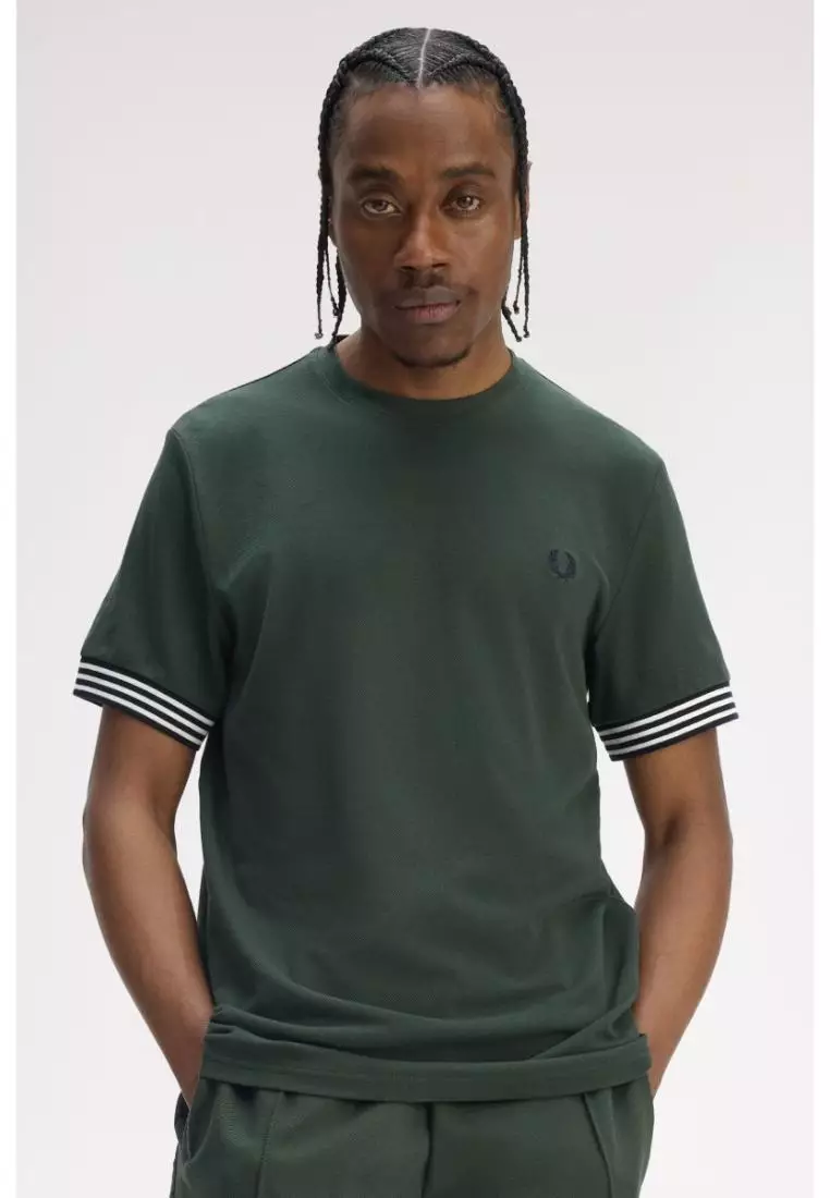 Fred Perry M7707 Striped Cuff T-Shirt (Court Green)
