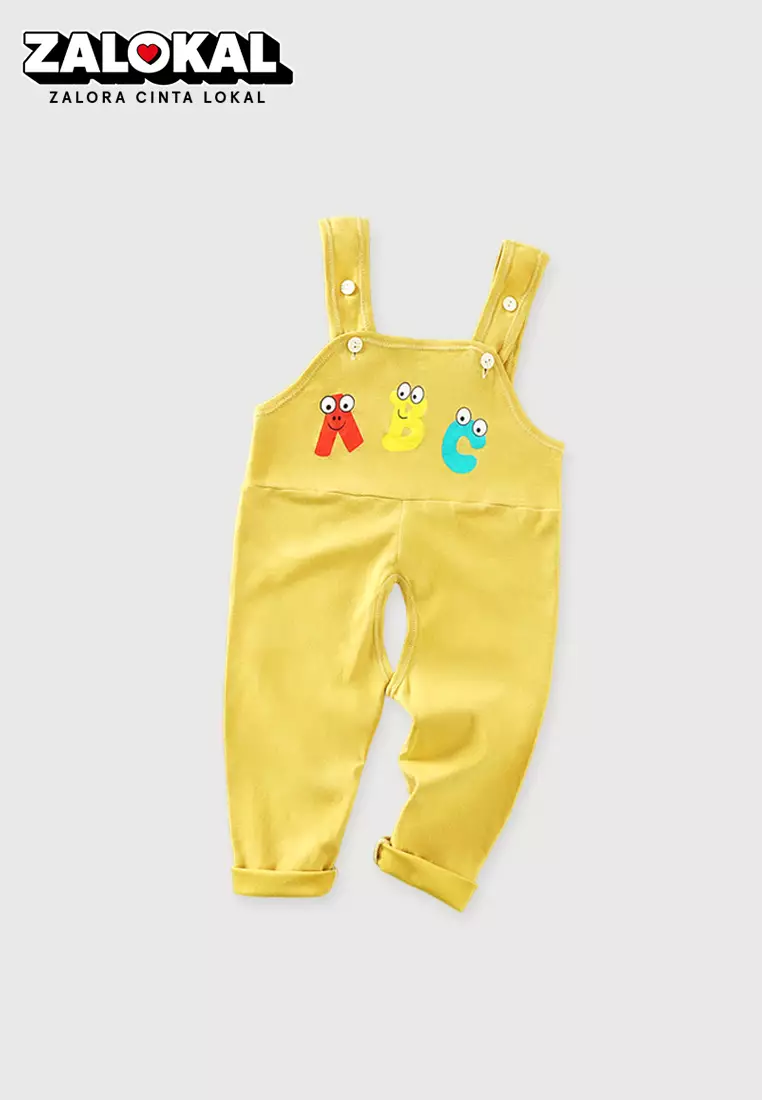 Overall Bayi Jumpsuit Singlet Anak Unisex Romper Celana Panjang Motif ABC Import 4235 Venrz Kuning
