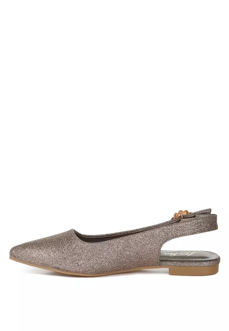 Sandal Datar Slingback Glitter dalam Warna Perunggu