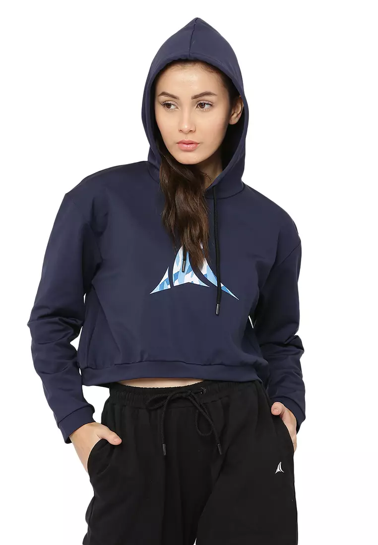 Fitleasure Women's Workout/Training Crop Blue Hoodie