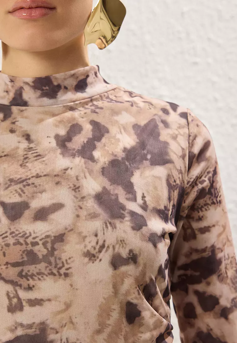 Multicolored Leopard Printed Fitted Tulle Evening Prom Dress TPRSS25EL00036