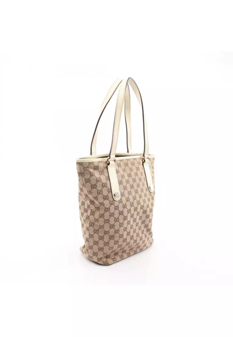 Pre-Loved Gucci GG canvas Shoulder bag tote bag canvas leather beige off white