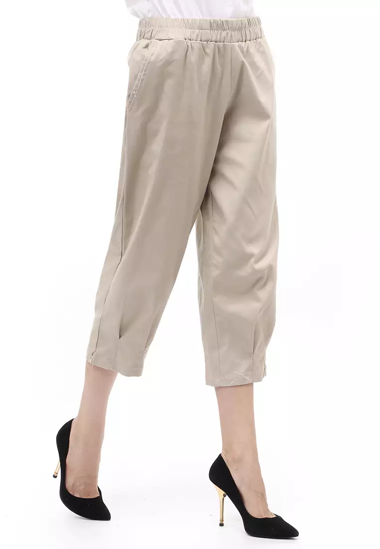 Lark Celana Panjang Bawahan Wanita Motif Solid Regular Fit - Cream