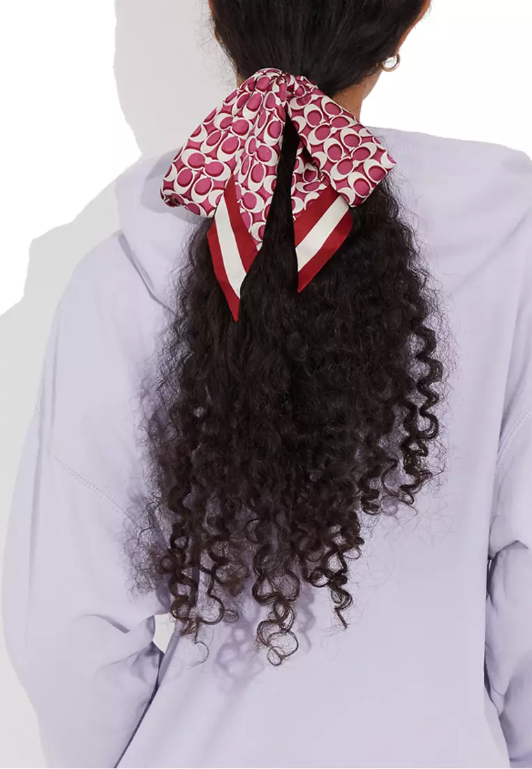 Coach, Accessories, Coach Logo Black Gray Monogram Silk Scarf Tie Headband  Hair Tie 35