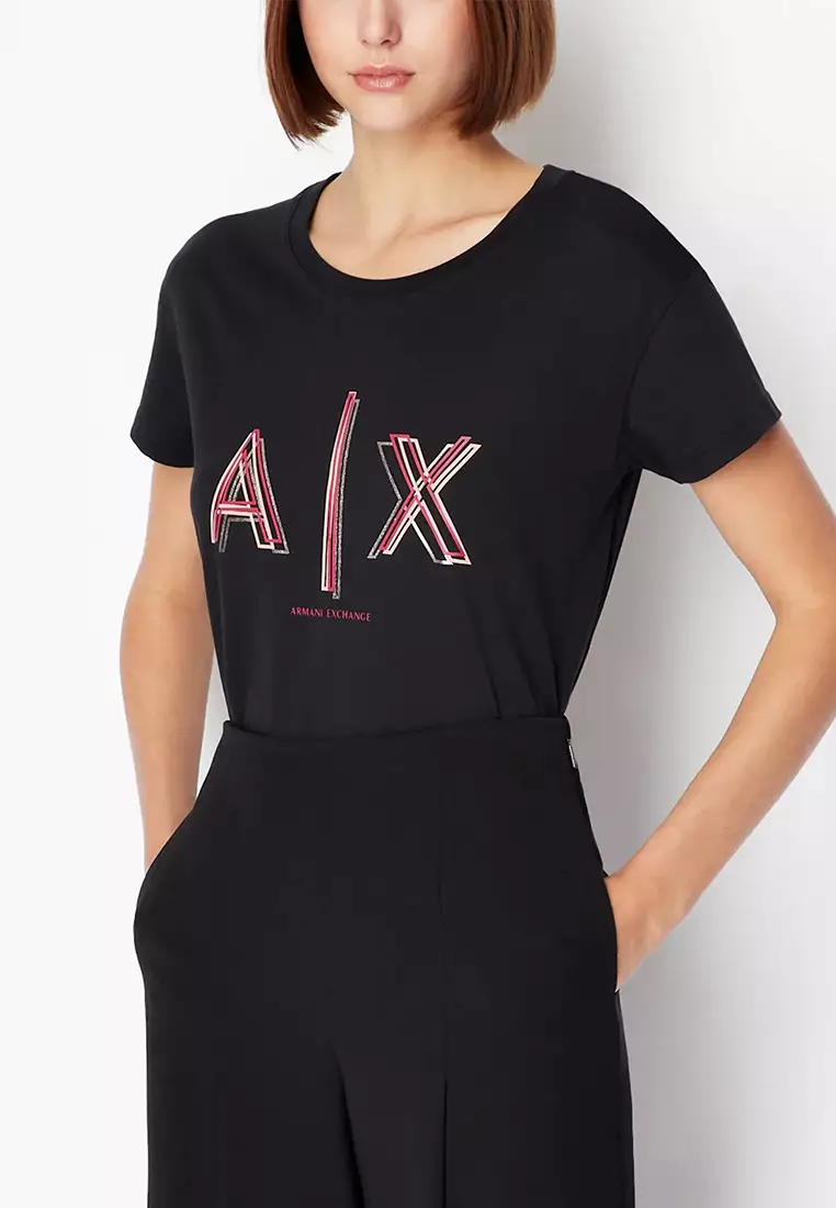 Armani exchange crew neck logo t shirt black top