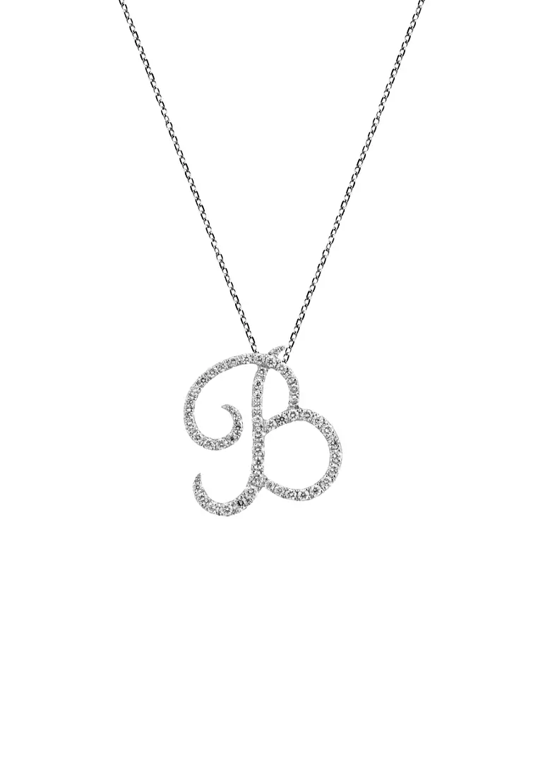 Pavé Lab Grown Diamond 'B' Initial Pendant in White Gold D/E-VVS/VS (0.36ct TDW) with chain