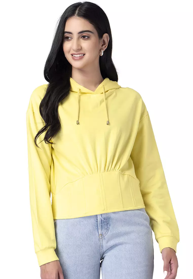 Yellow drawstring hoodie on sale