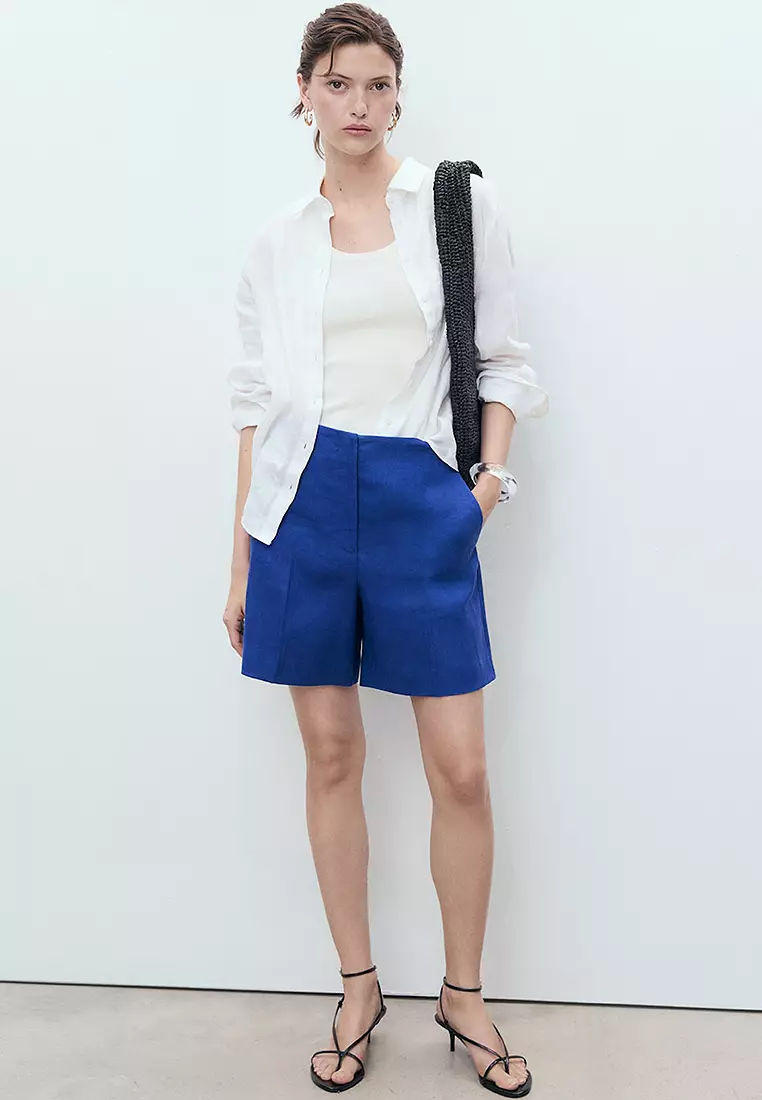 Straight Mid-Rise Linen Shorts